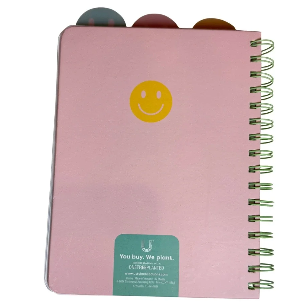 UStyle‎ Pink Have a Nice Day Spiral Journal Tabbed Smiley Face Notebook Inspire